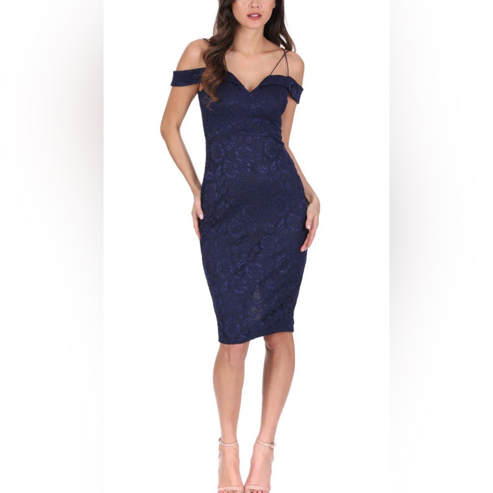 AX Paris Navy Off The Shoulder Strappy Lace Midi Women’s Size 12